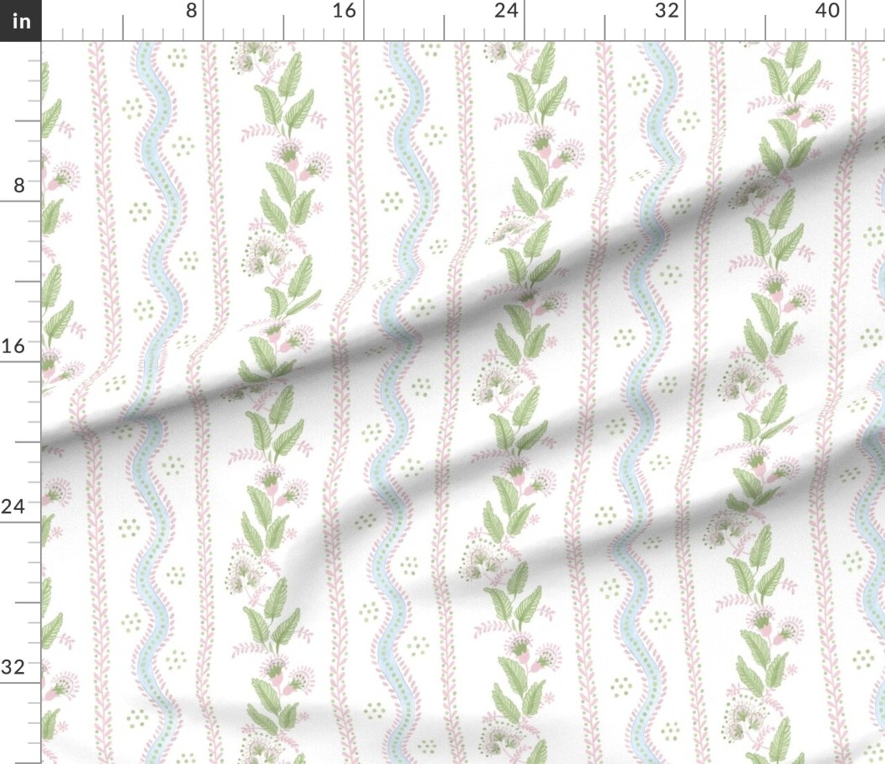 Grandmillennial Cottage Stripe Simple Floral Traditional Elegant Country Farmhouse Pink Green Blue White Custom Printed Fabric by Spoonflower Various Fabrics by the Yard or Fat Quarter 12894549